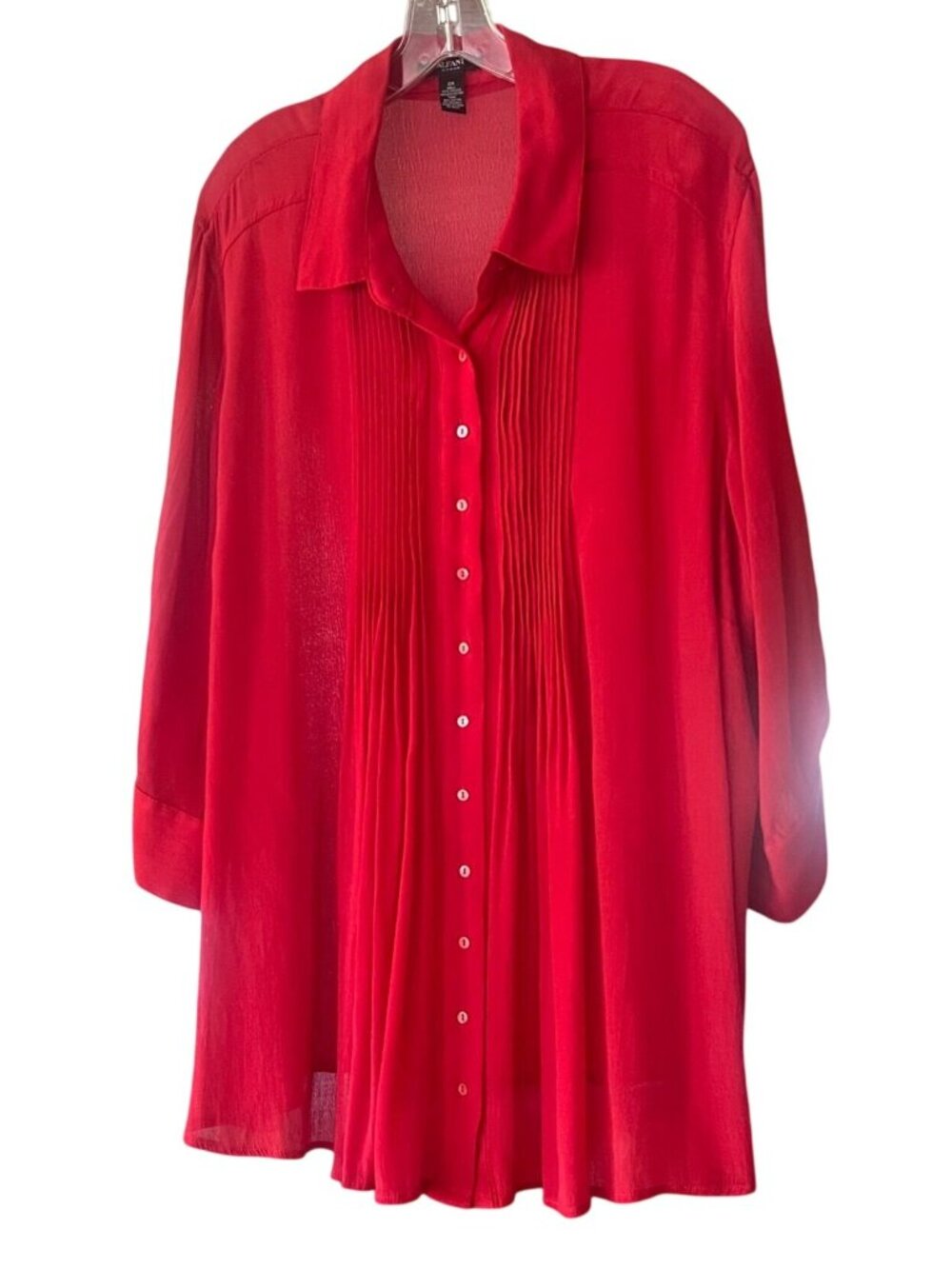 Alfani Blouse Size 3X Slimming Pleats Below Chest V-Neck Collar 3/4 Sleeves WOW!